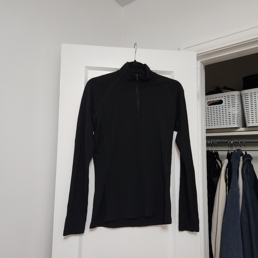 Icebreaker Merino Wool Black Zip Front Mock Neck Long Sleeve Shirt